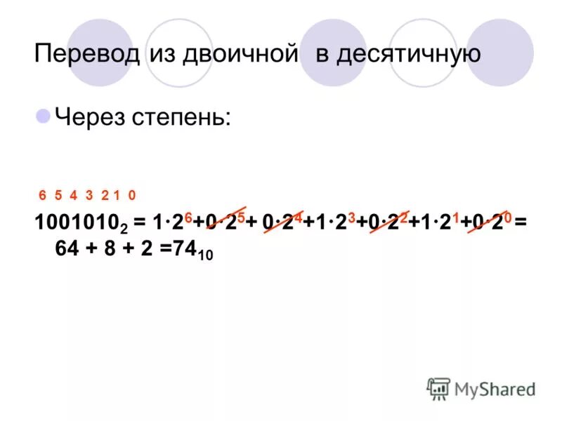 Перевести число 1001010 из двоичной в десятичную систему счисления. Из двоичное в десятичноую. Из двричной в десятичу. Изьдвоисной в десятичную.