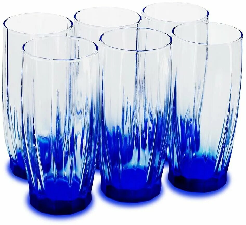 набор стеклянных стаканов. набор стеклянных кружек. прозрачные стаканы с цветным дном. 6шт 42338. набор стеклянных стаканов.