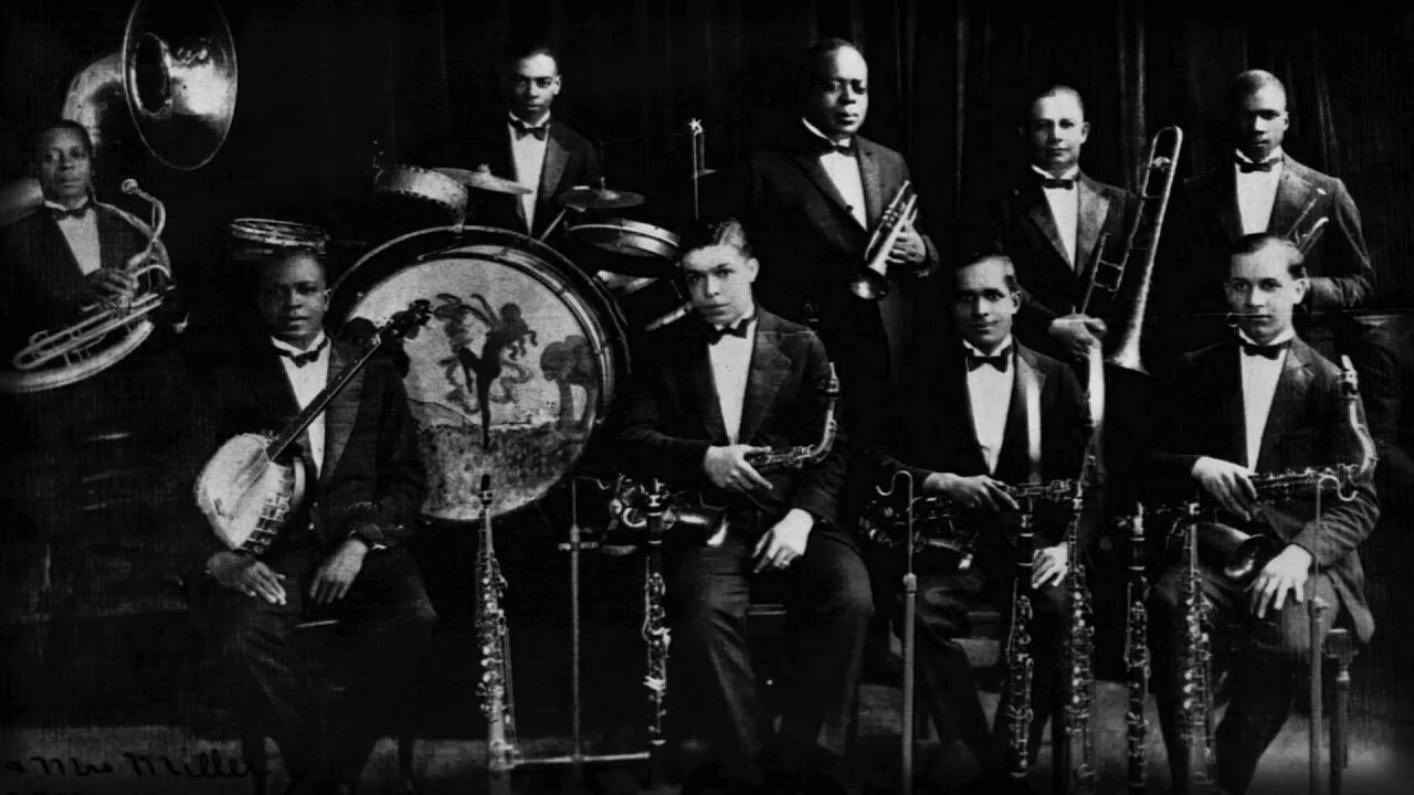 Луи Армстронг с группой «Creole Jazz Band». Луи Армстронг и Биг бэнд. Луи Армстронг джаз бэнд 1917. Джазбенд Кинга Оливера.