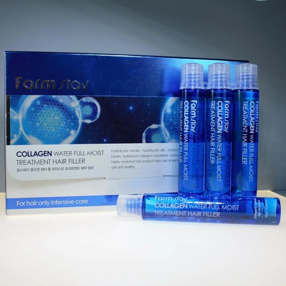 Farm stay collagen water full moist treatment. Филлеры для волос с коллагеном collagen water full moist treatment hair filler 13 мл. Collagen water hair filler. Маска- филлер для волос farmstay collagen water full moist treatment hair filler. Увлажняющий филлер с коллагеном для волос,13мл*10шт, farmstay.