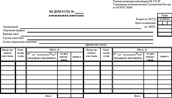 Форма СП 43 ведомость взвешивания животных. Форма СП-51 КРС. Ведомость взвешивания КРС. Форма 411-АПК учетный лист тракториста-машиниста. Списание кормов