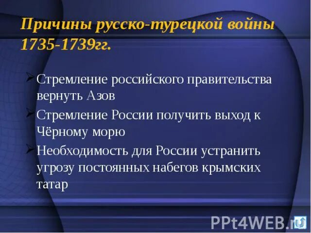 Русско-турецкая 1735-1739. Предпосылки русско турецкой войны 1735-1739.