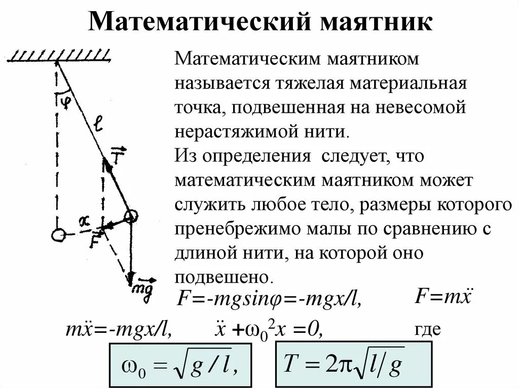 Какие движения совершает. Как определить колебания маятника. Формула смещения математического маятника.