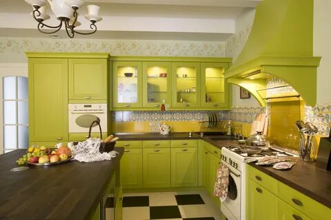 Оливково зеленая кухня