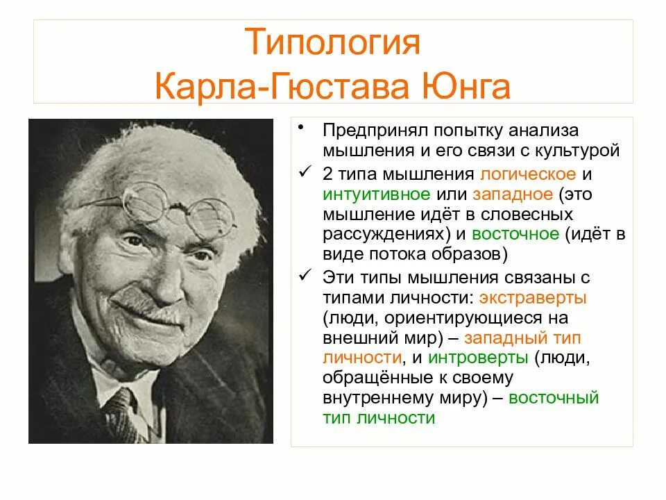 Юнг выделил. Типология по Юнгу.