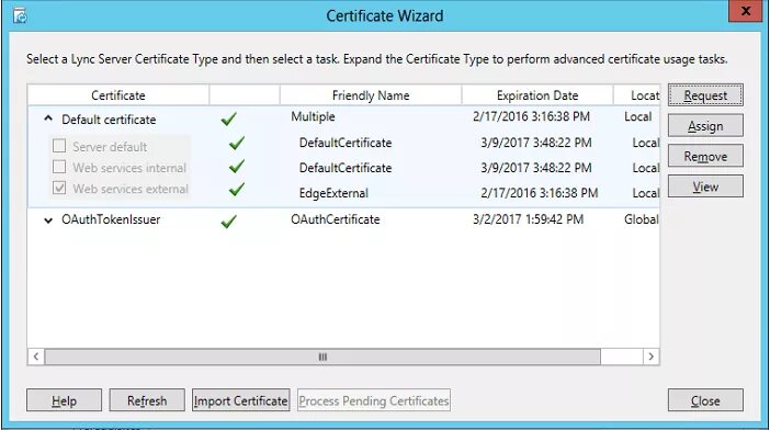 Certificate of Wizard. Lync 2016. Server cert