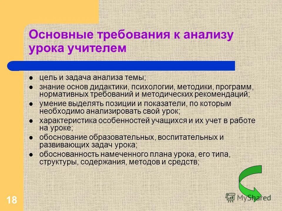 Анализ урока учителем цель