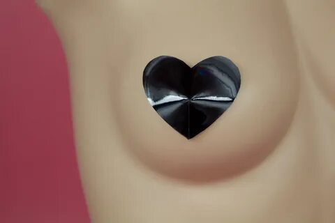 Black pvc heart nipple pasties.