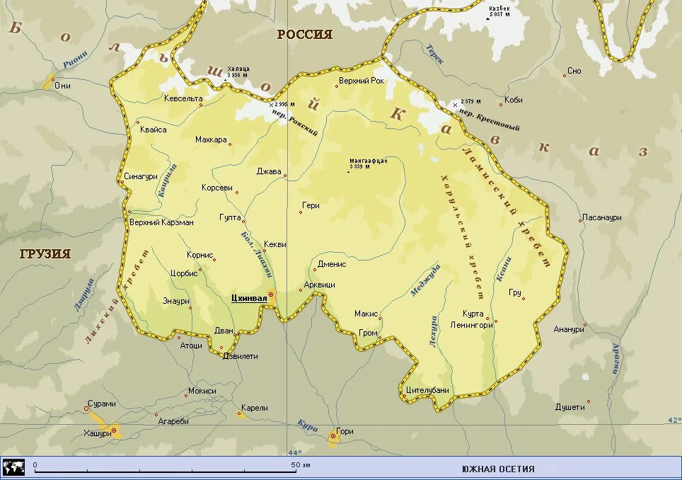 Протяженность южной осетии с россией. Республика Южная Осетия на карте. Карта Южная Осетия карта. Карта Южной Осетии подробная. Республика Южная Осетия кар.