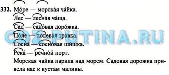 Допиши корень слова обозначь ударение. Упражнения 332 по русскому языку 2 класс. Предложение с чайкой. Допиши корень слова обозначь ударение море морская Чайка лес.