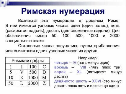 Римские цифры 5 класс математика