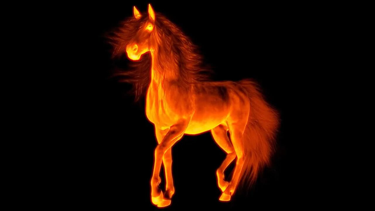 Год лошадь видео. Огненный конь. Огненная лошадь. Огненный конь на темном фоне. Огненный Единорог.