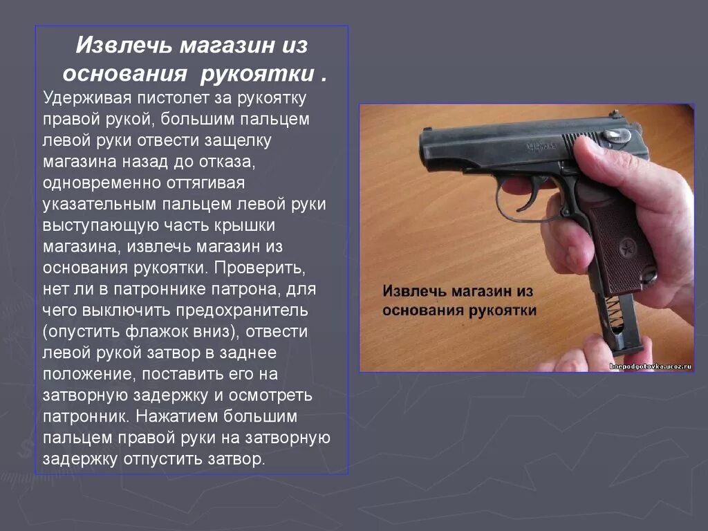 Деятельность пм. Порядок заряжания пистолета Макарова. Патронник пистолета ПМ травмат. Порядок заряжания ПМ 9мм