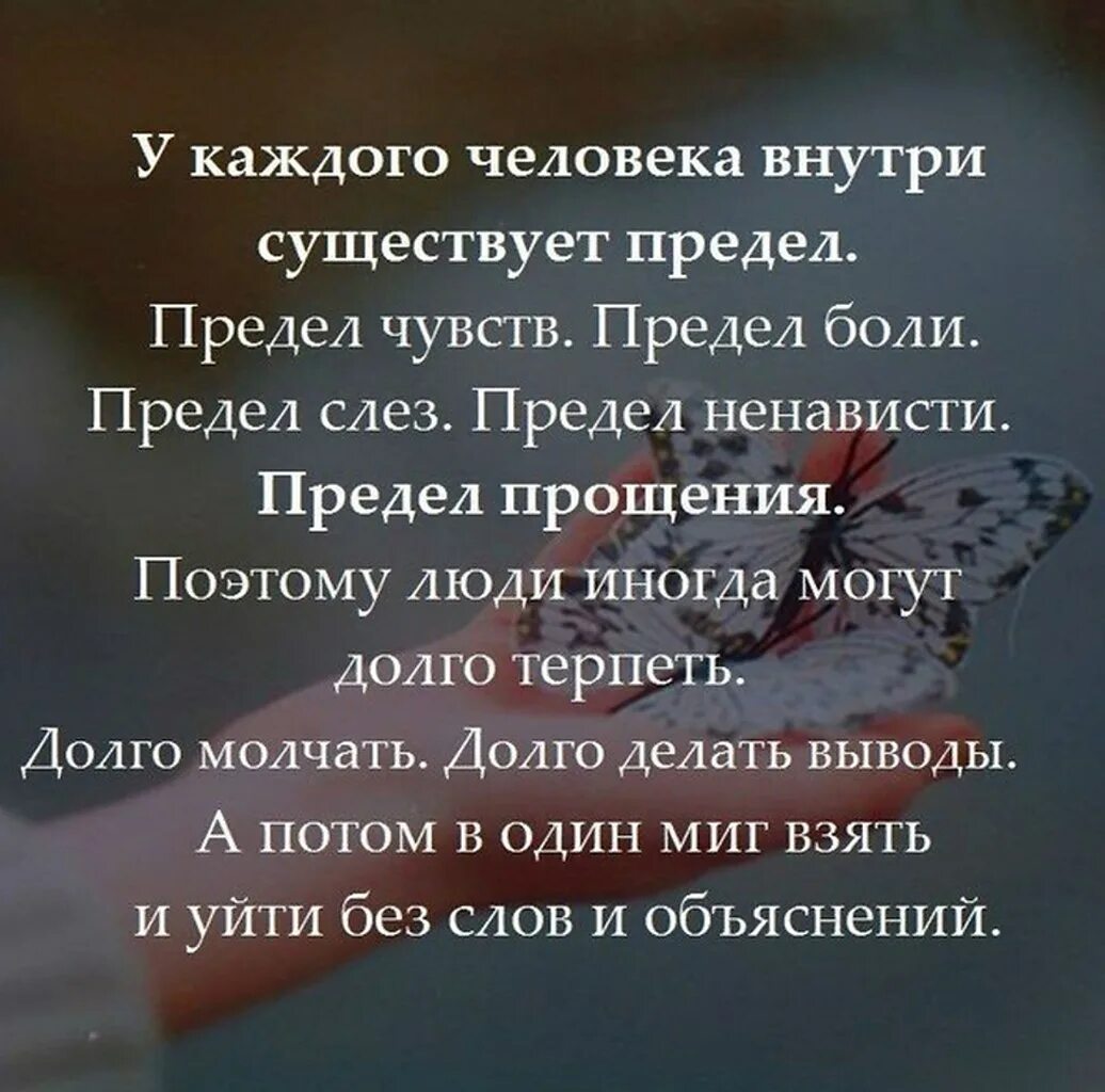 У каждого человека внутри существует предел цитаты. Существует предел чувств. Предел чувств предел боли. У каждого человека внутри существует предел предел.