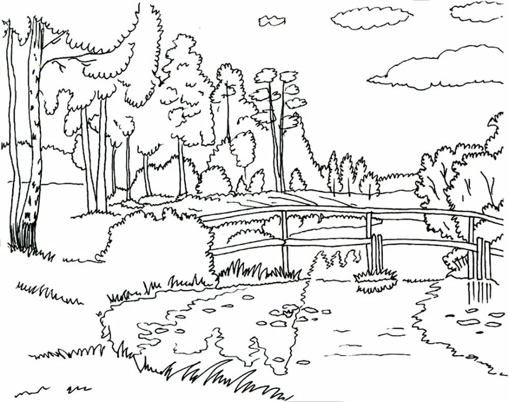 Распечатать рисунки природа. Раскраска пейзаж. раскраска природа. раскраска пейзаж природы. летний пейзаж раскраска.