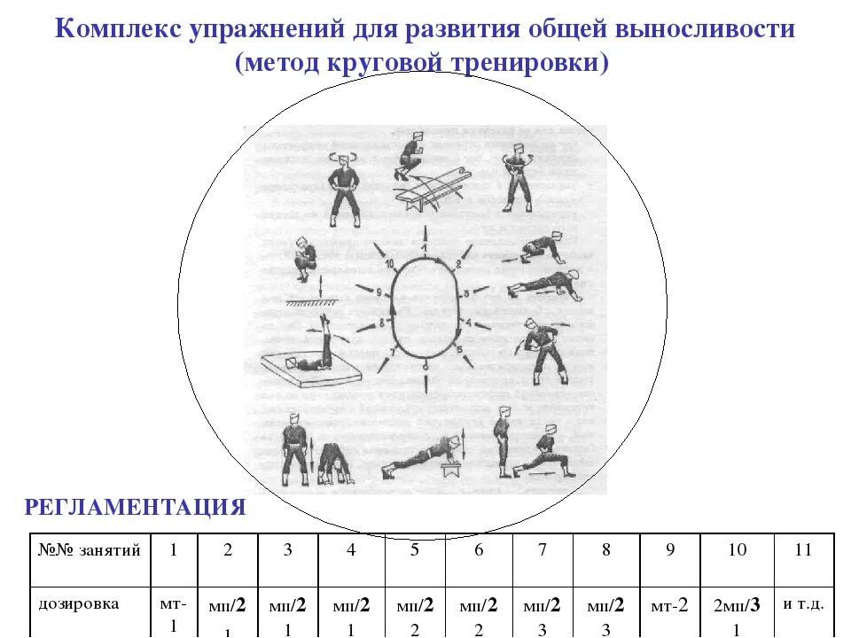 Кольцевой комплекс. Комплекс круговой тренировки на развитие выносливости. Комплекс упражнений для совершенствования выносливости таблица. Круговая тренировка на общую выносливость. Упражнения для развития специальной выносливости 10 упражнений.