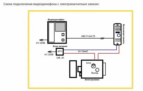 Схема подключения видеодомофона с электромеханическим замком
