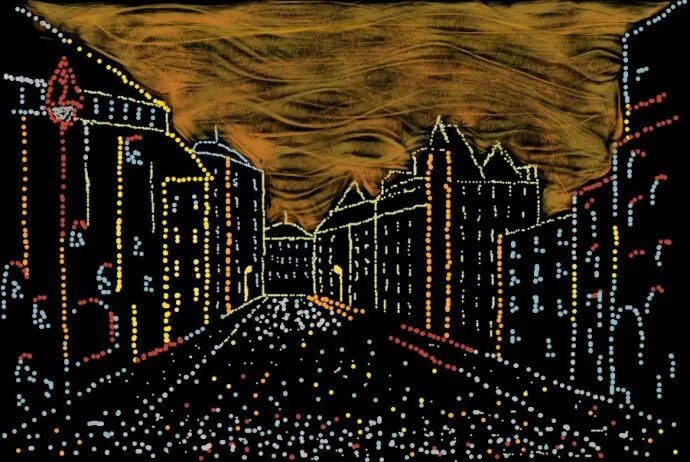 рисование ночного города. ночной город гуашью. рисуем ночной город. картины с ночным городом. рисование ночной город.