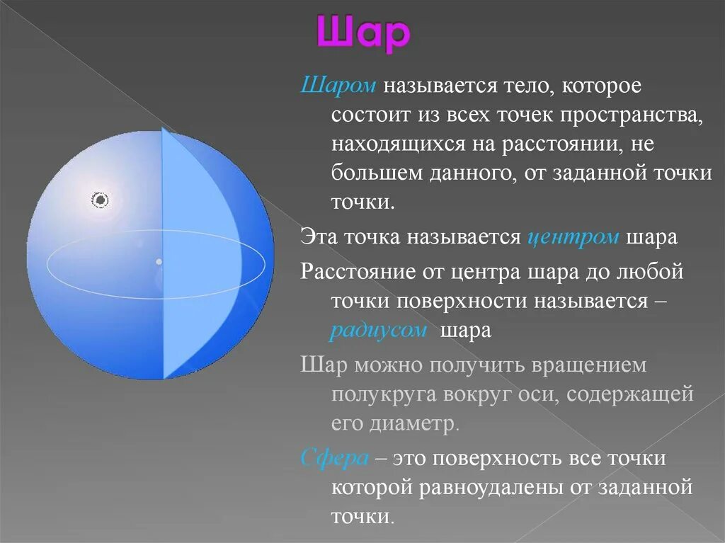 Почему шар назвали шаром. Шар для презентации. Как называется центр шара. Что называется диаметром шара. Элементы шара.