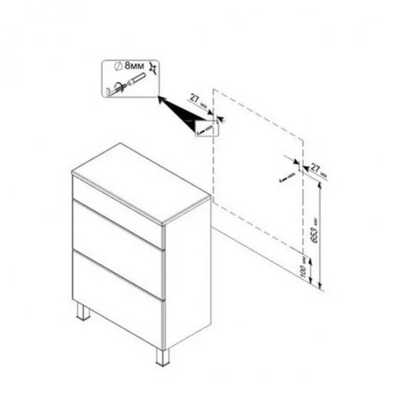 Комод "Кристи-60". Крепление тумбы к стене. Крепление тумбы в ванной