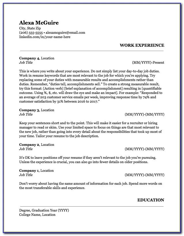 Work experience in writing
