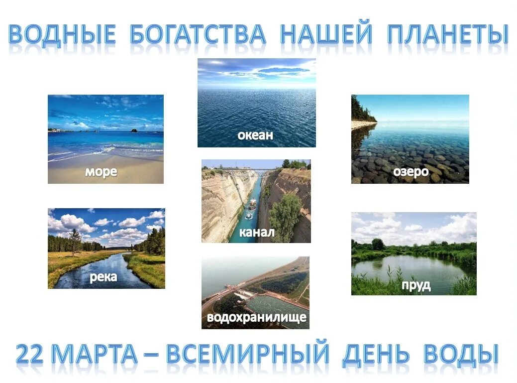 Что относится к водам океанов. Реки озера моря. Водные богатства нашей планеты. Водные богатства 2 класс окружающий. Море океан река озеро пруд.