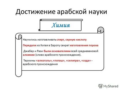Таблица достижений арабской культуры