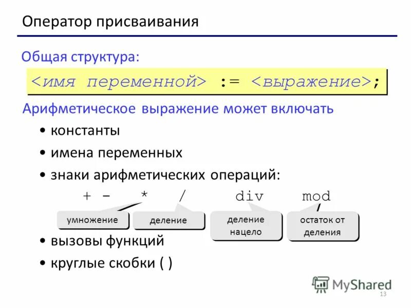 Операция арифметического присваивания