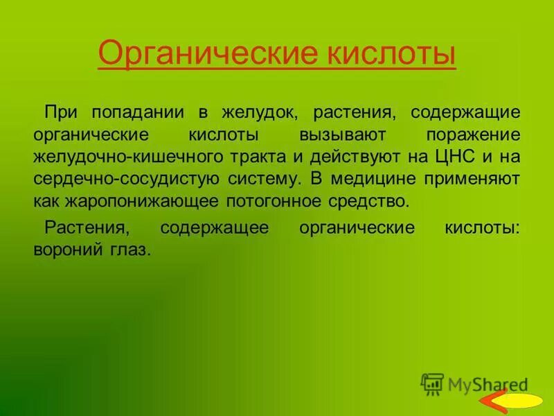 Органические кислоты функции