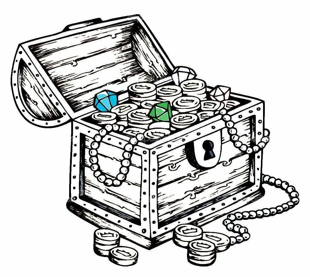 Раскраска сундук для детей распечатать How to Draw a Treasure Chest Treasure chest, Underwater drawing, Ocean quilt