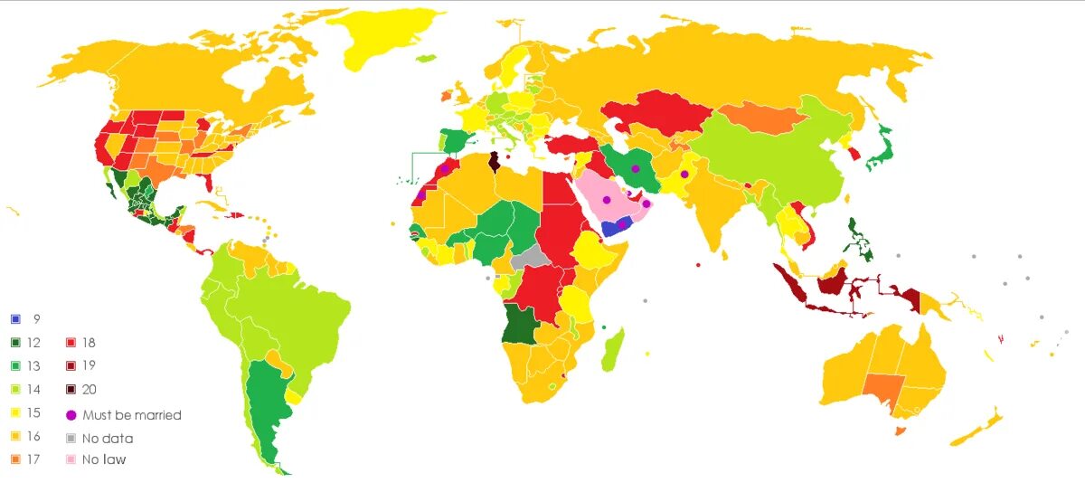 Карта возраста согласия в мире. Возраст согласия в разных странах. Age of consent карта.