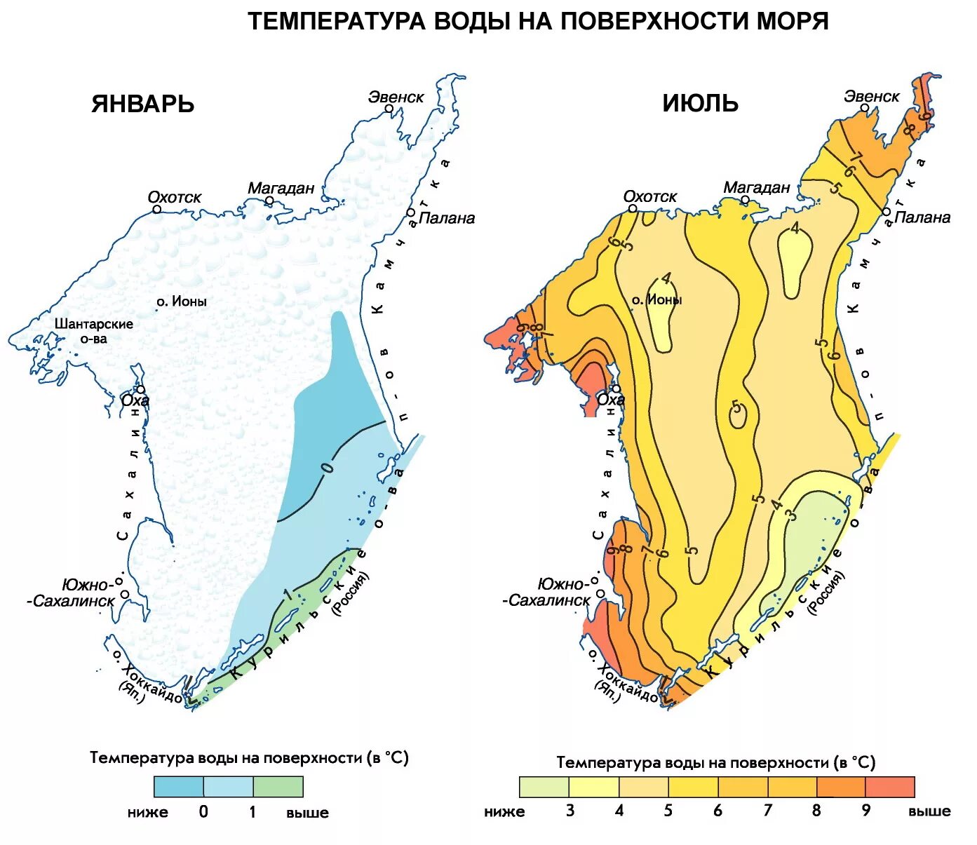 Температура воды охотское. Карта температуры Охотского моря. Температурная карта Охотского моря. Температурный режим Охотского моря. Солёность Охотского моря в промилле.