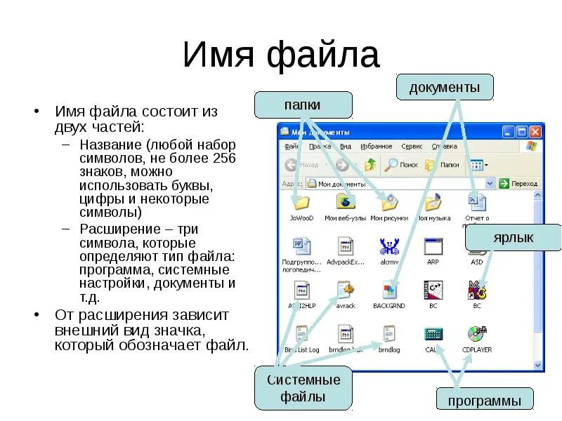 Имя файла. Из чего состоит название файла. Имя папки состоит:. Имена файлов ppt.