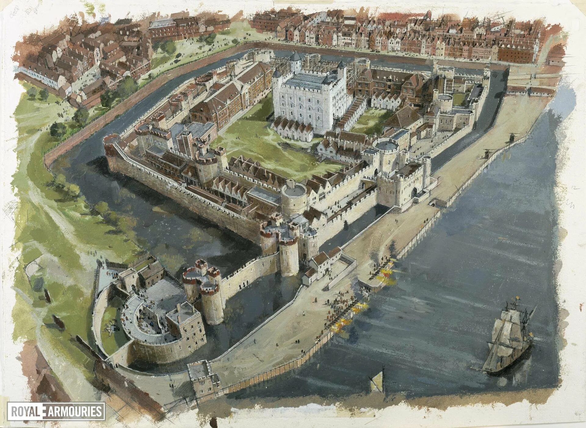 Ров 04.03. The Tower of London в 1066 году. Крепость Тауэр в Лондоне. Тауэр 11 века Лондон. Тауэр Лондон сверху.