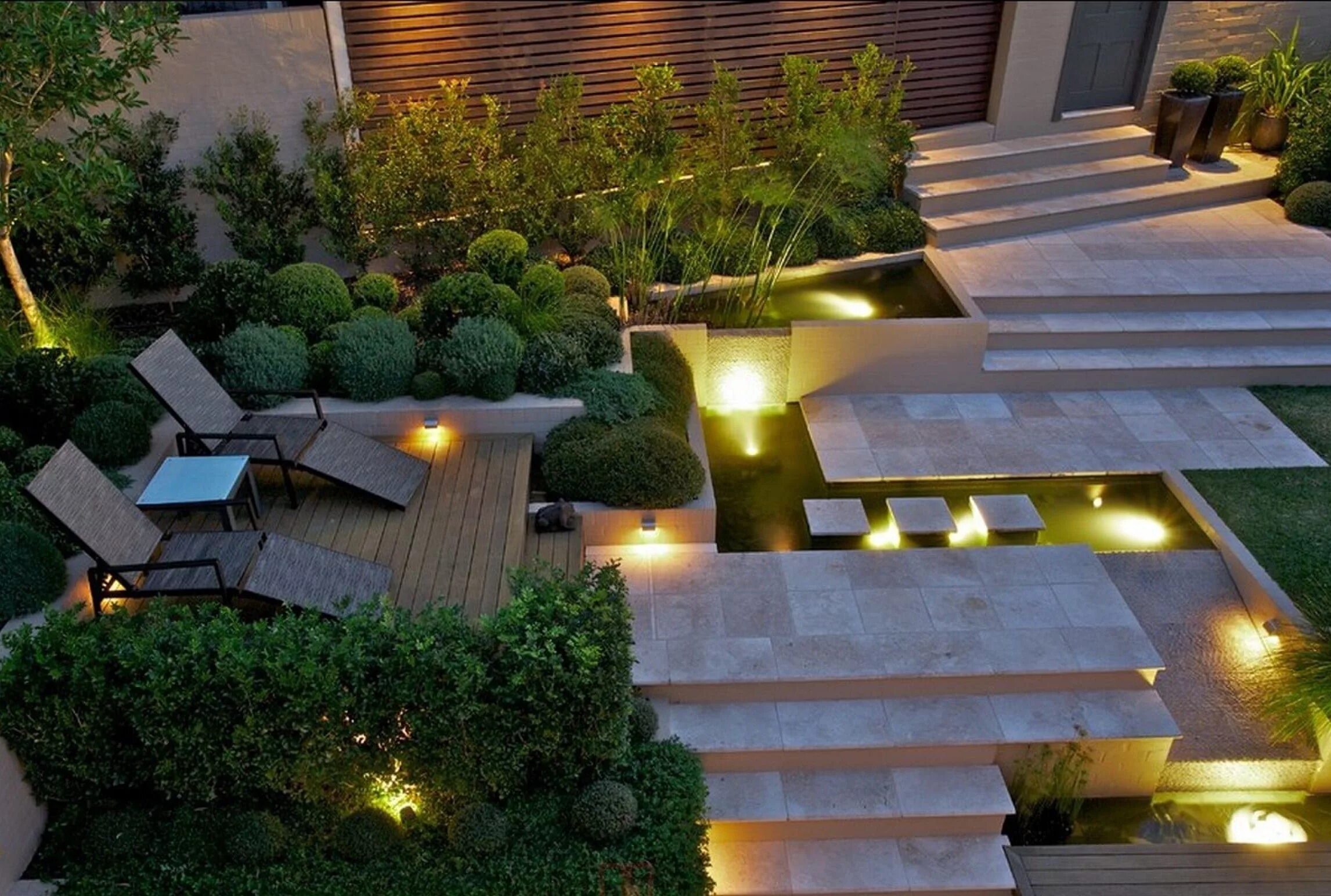 Современный дизайн сада. Современный ландшафт. освещение в саду. освещение загородного участка. освещение в ландшафтном дизайне.