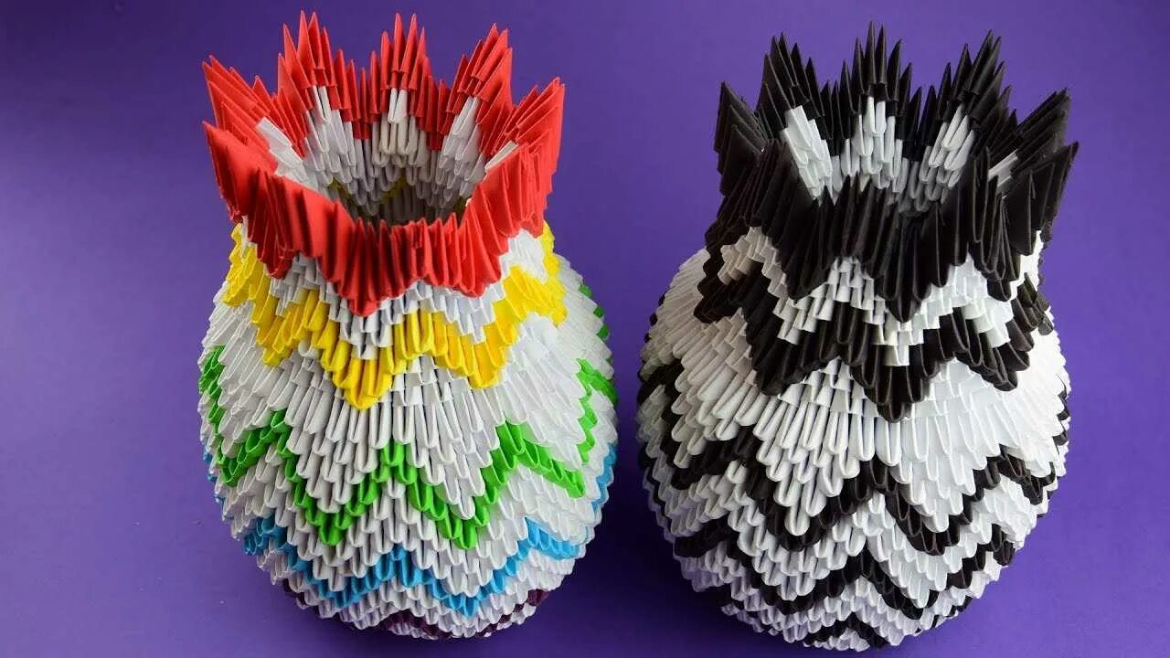 Поделки очень сложные. Модульное оригами. Фигурки из модулей. Поделки из треугольных модулей. Модульное оригами ваза.
