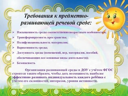 Требования к предметно развивающей среде в доу