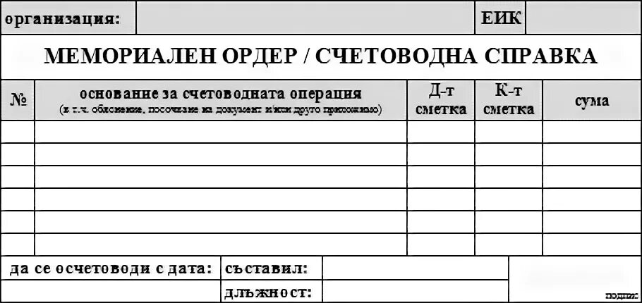Мемориальные ордера счетов