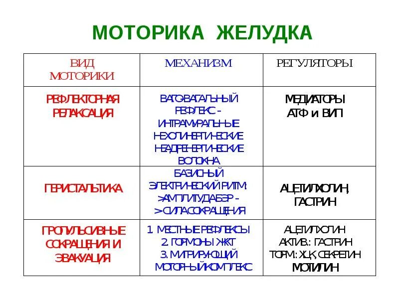 Желудочная моторика. Моторная функция ЖКТ таблица. Виды моторики желудка. Виды перистальтики ЖКТ. Типы моторики ЖКТ.