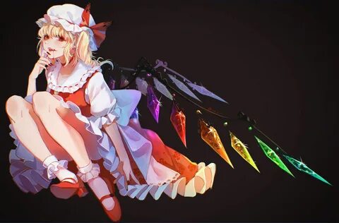 fang flandre scarlet gradient hat pointed ears ponytail red eyes short hair...