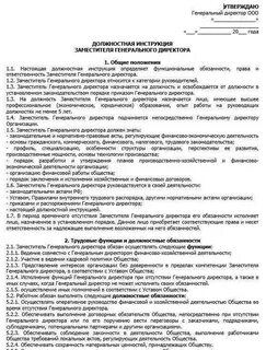 Должностная инструкция первого заместителя генерального директора