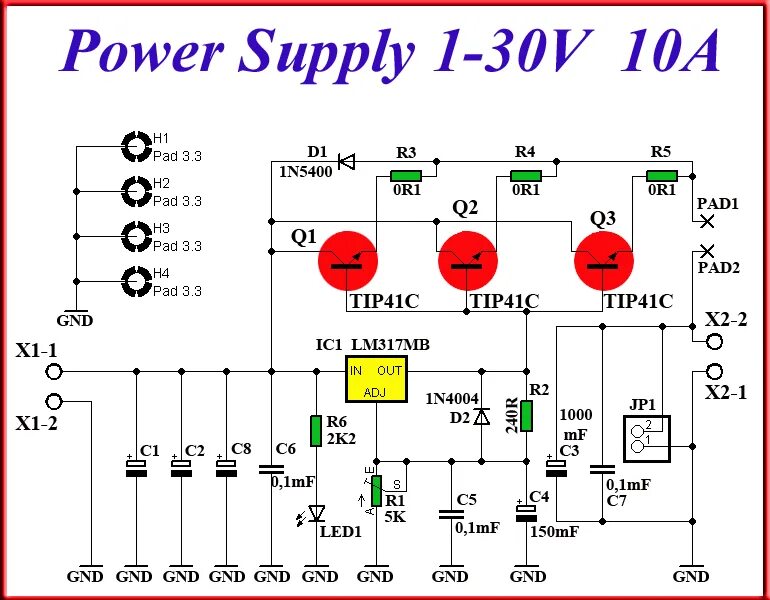 Лабораторный блок питания на lm317. Блок питания на lm317 10 ампер. Мощный блок питания на lm317 и кт818. Мощный регулируемый блок питания на lm317 схема.