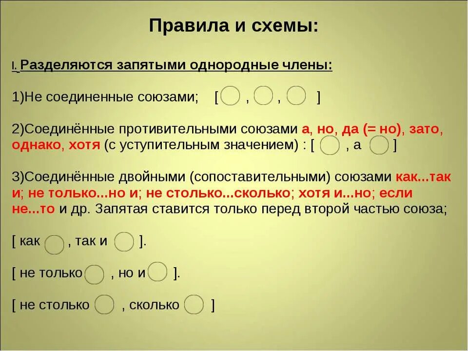 Знаки препинания при однородных членах с союзами. Запятая при однородных членах схемы и примеры. Запятая при однородных членах предложения. Схемы запятых при однородных.