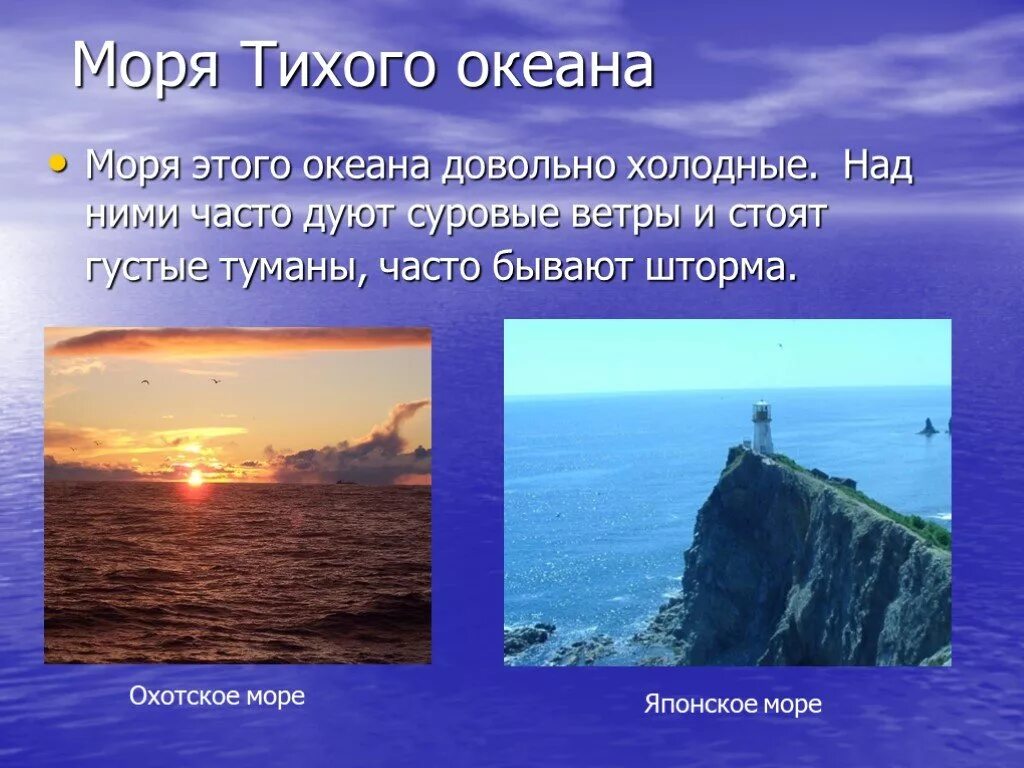 Тихий океан написать. Океан моря Тихого океана. Моря Тихого океана России. Презентация на тему море. Тихий океан презентация.