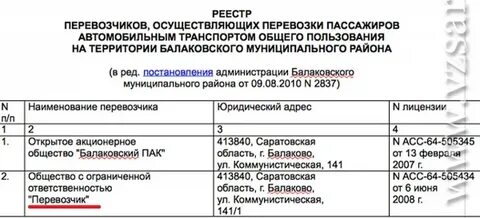 Номер записи в реестр перевозчиков