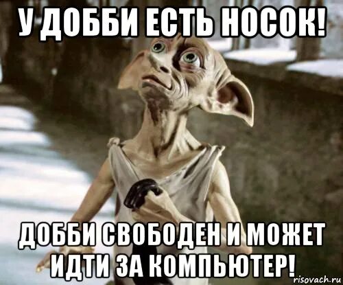 Добби подарили носок. Добби свободный эльф мем. добби свободен. добби с носком. добби хозяин.