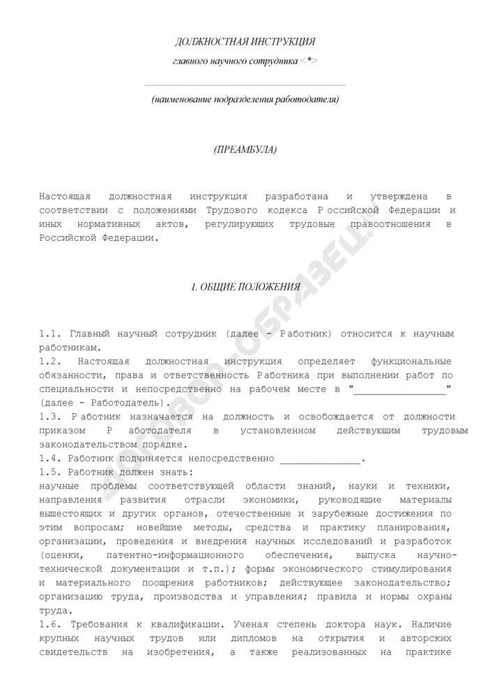 Инструкция главного. Права и обязанности научного работника. Должностная инструкция директора ООО образец 2023.