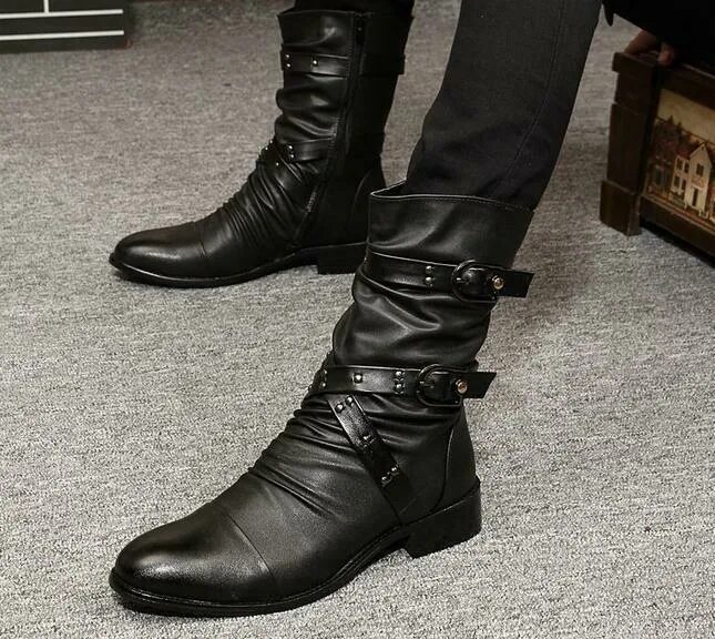 2019 winter men's boots Martin boots long tube round head fashion high top milit