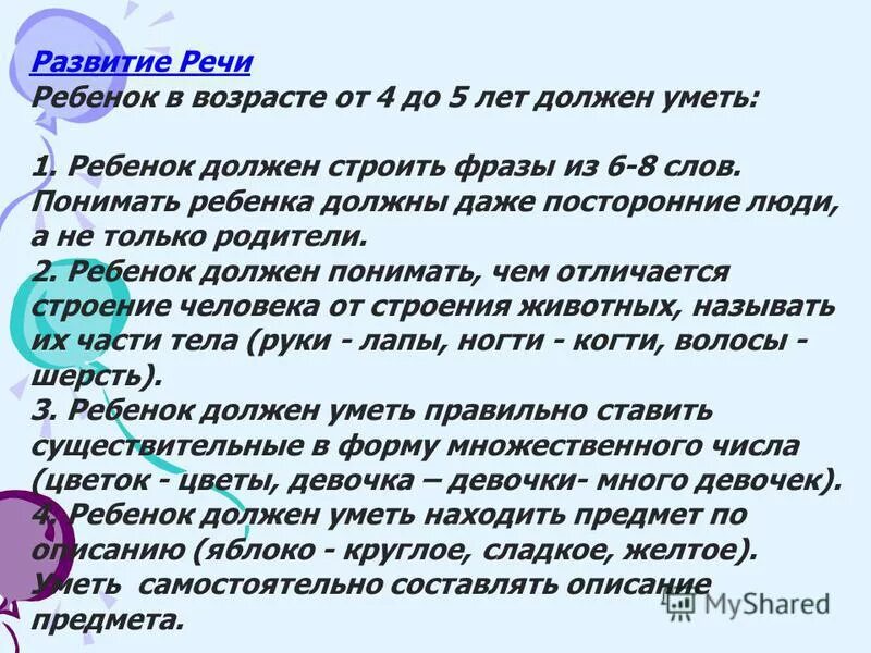 Что должен знать ребенок в 5 лет. Что должен знать ребенок 4-5 лет по развитию речи. Развитие речи ребенка в 4 года что должен уметь. Что должен знать ребёнок в 5 лет по развитию речи.