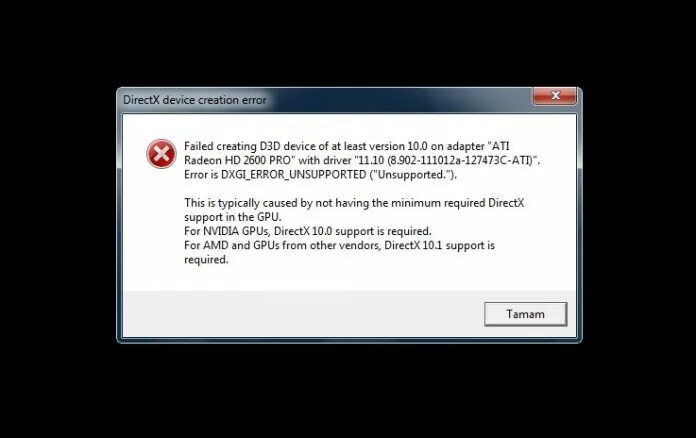 Unsupported graphics card detected
